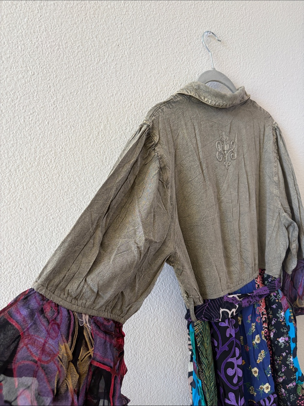 Boho Patchwork Long Sleeve Dress in Olive & Purple - Picture 10 of 11